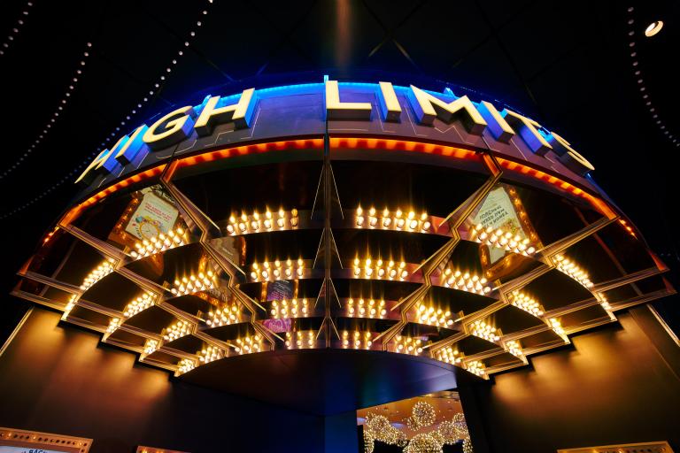Neon illuminated "High Limits" sign