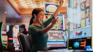 Woman excited playing casino games
