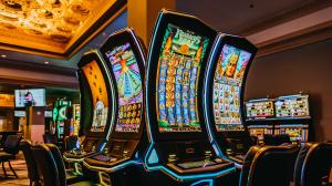 Several slot machines with curved screens