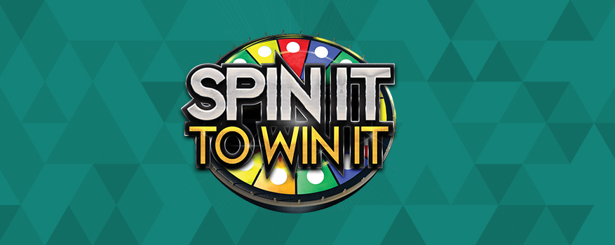 Spin It To Win It logo on a decorative mosaic green background