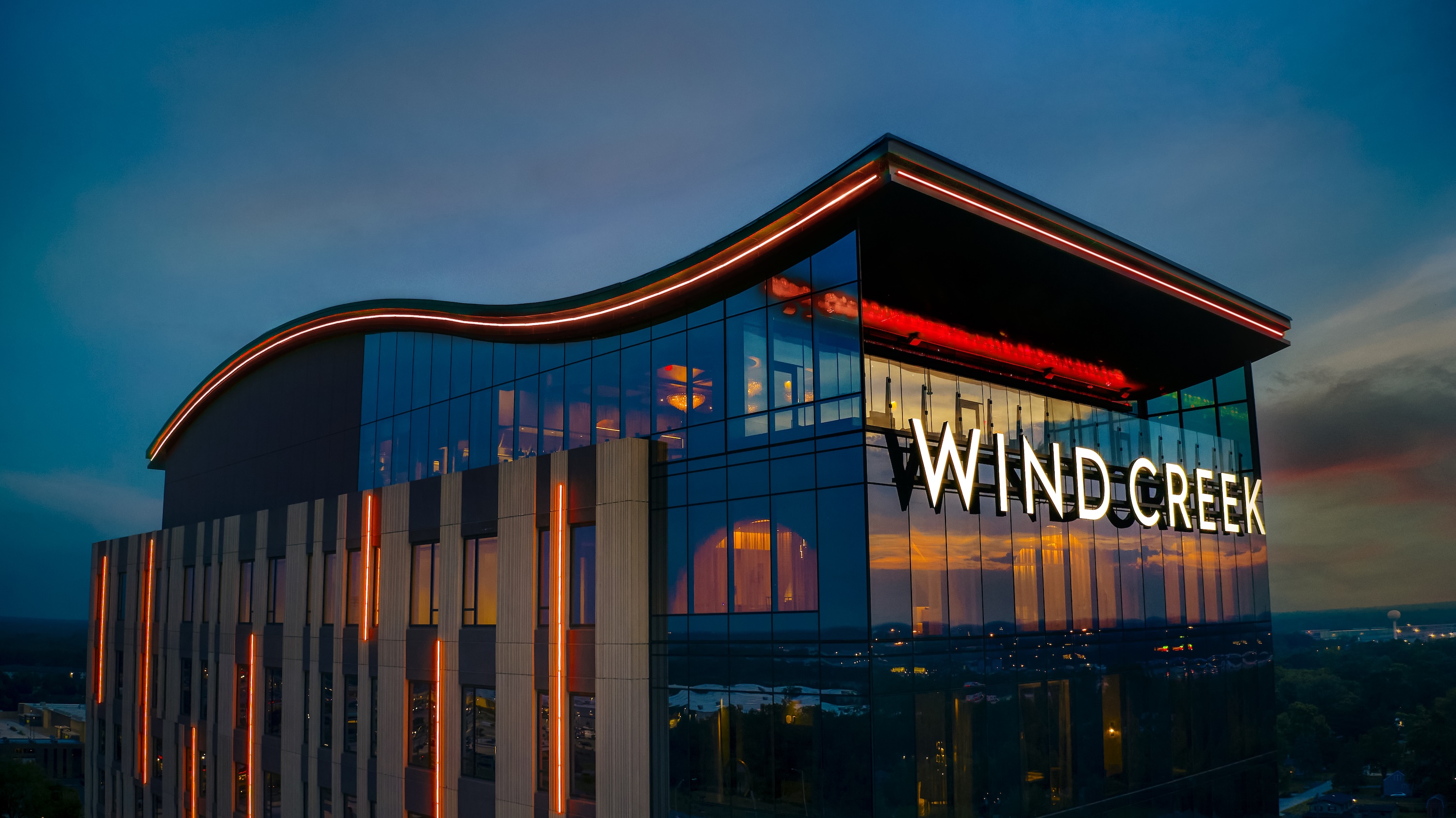 An exterior shot of the Wind Creek Chicago Southland building