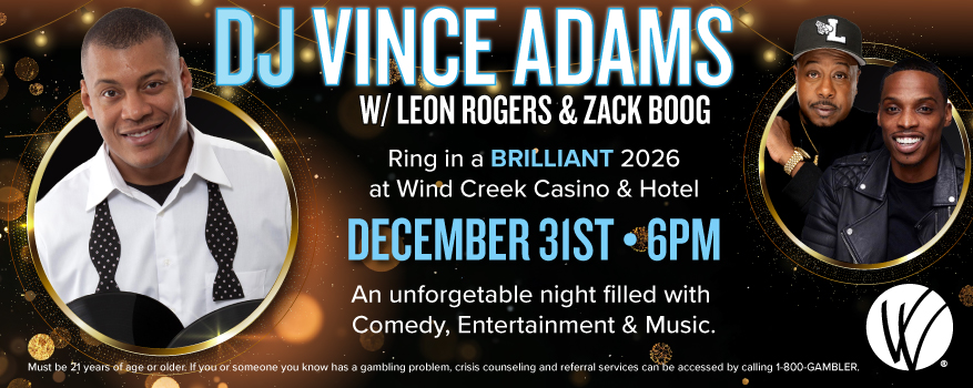 Featured image for the DJ Vince Adams with Hosts Leon Rogers & Zach Boog promotional event