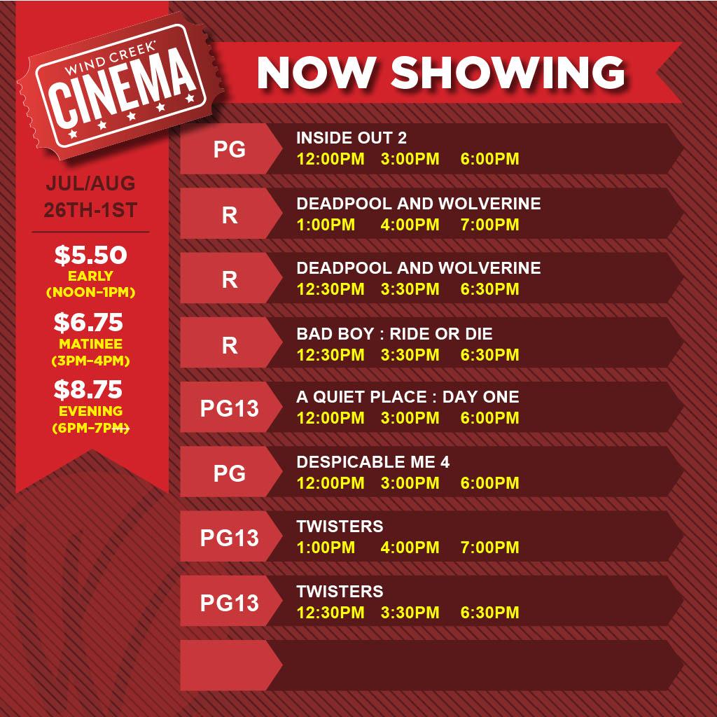 Cinema Showtimes July 26th to Aug. 1st