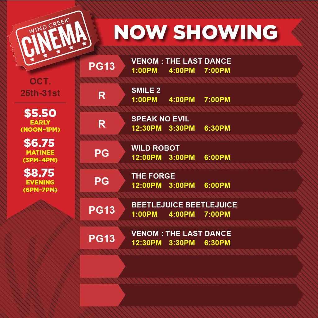 Cinema Showtimes Oct. 25th to Oct. 31st