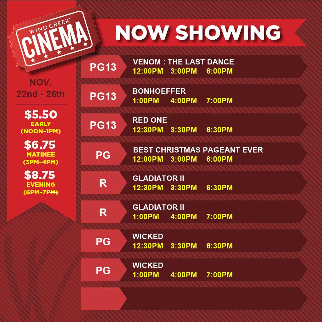 Cinema Showtimes Nov. 22nd to Dec 5th