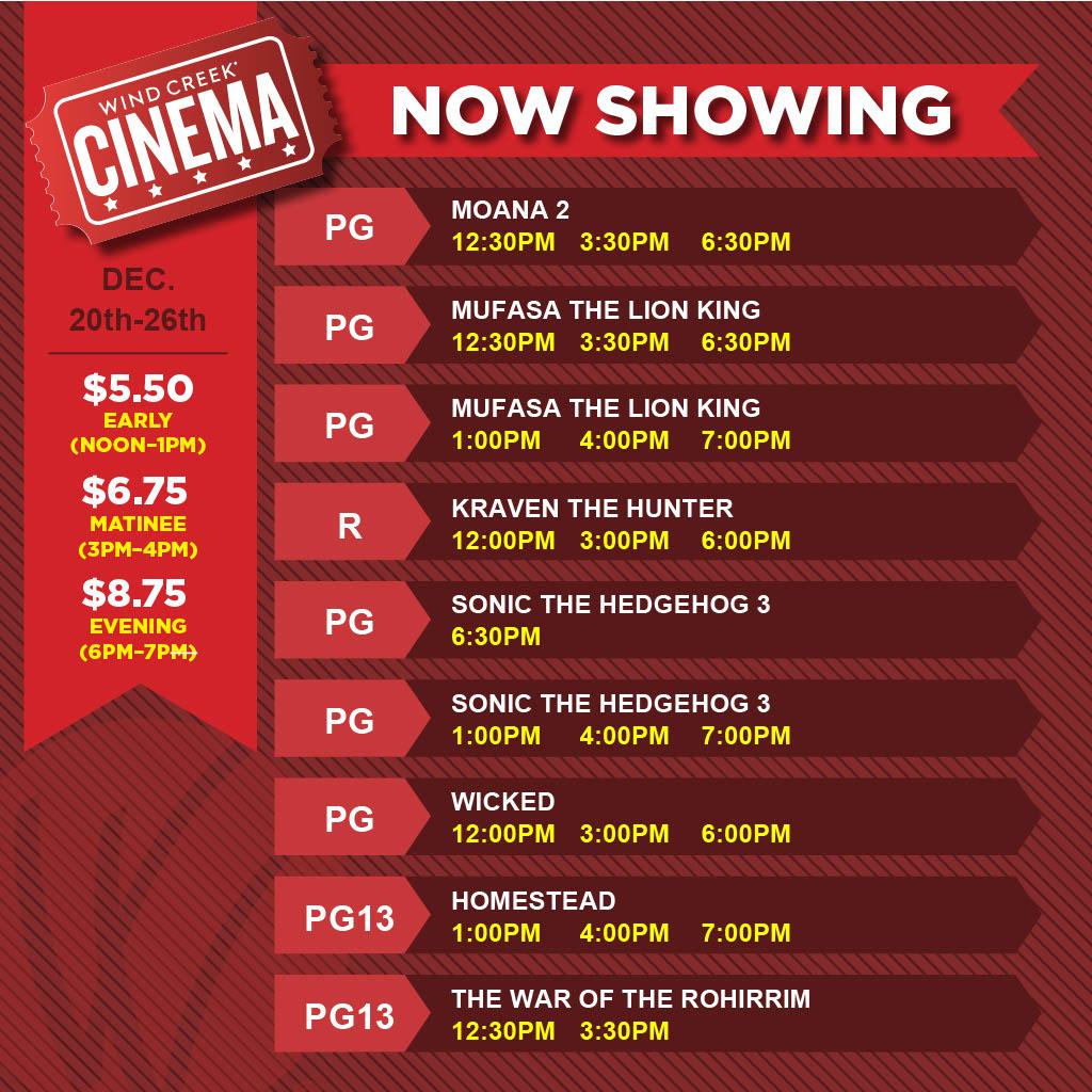 Cinema Showtimes Dec. 20th - Dec. 26th