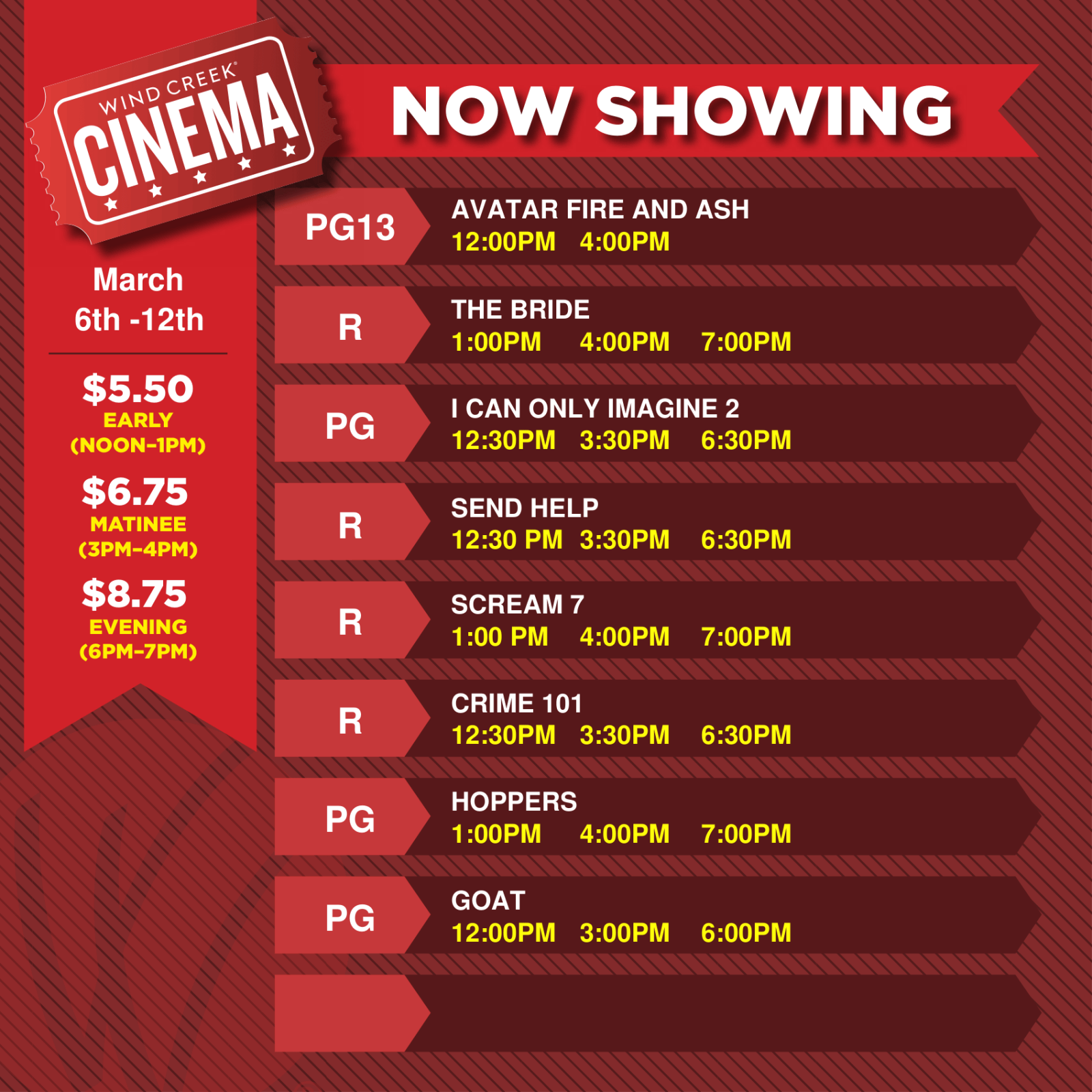 Cinema Showtime Schedule March 6-12