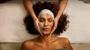 Woman enjoying a relaxing facial treatment